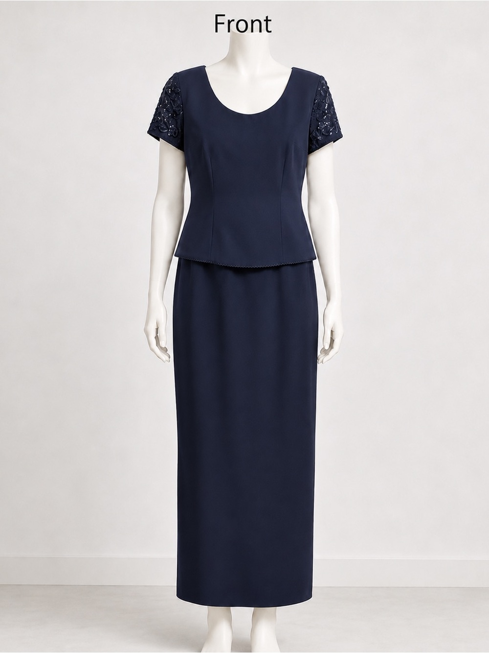 Donna Morgan Navy Embroidered Short-Sleeve Maxi Dress